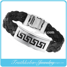 High quality custom stainless steel jewelry thick back PU famous brand silicone leather bracelets personalized for men